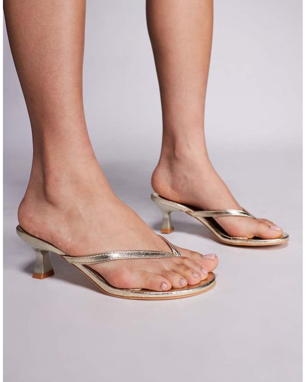 Public Desire Pink Evermore Cracked Pu Thong Low Flared Heels