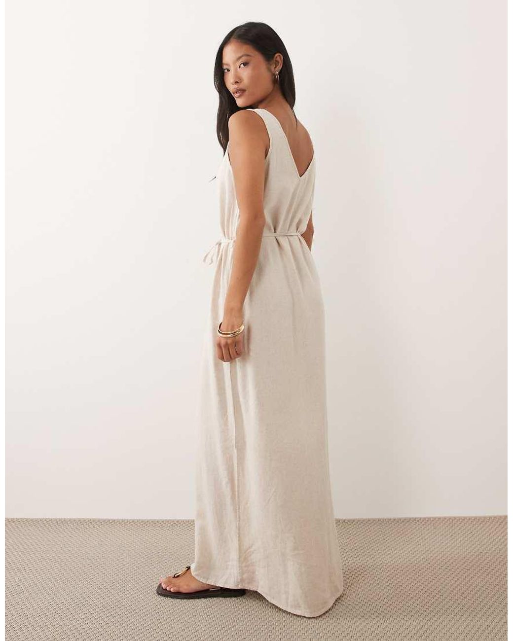 JDY Petite Natural Tie Waist Linen Blend Maxi Dress