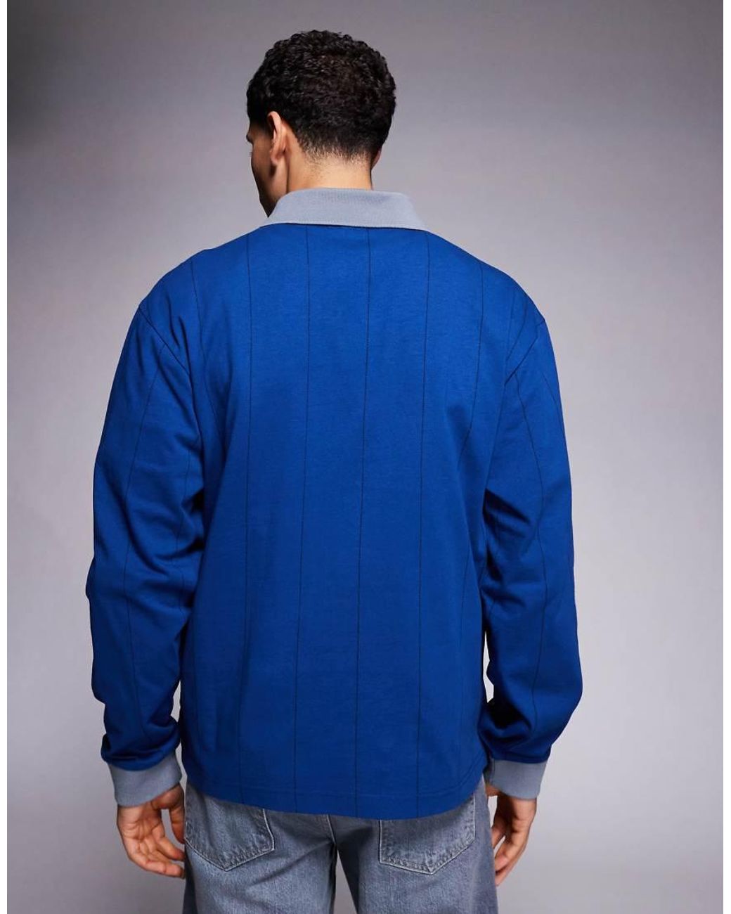 ICECREAM Blue Pinstripe Long Sleeve Polo With Contrast Collar for men