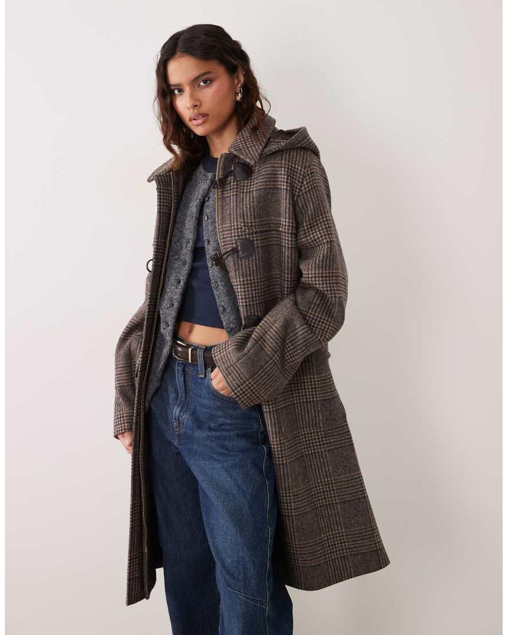 Barbour Blue Melody Wool Tartan Check Long Duffle Coat