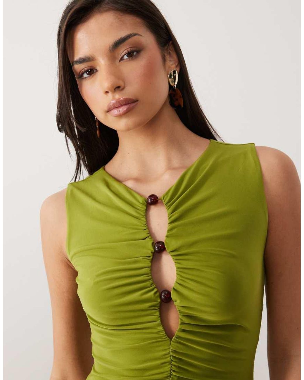 Forever New Green Jersey Ruched Bead Detail Maxi Dress