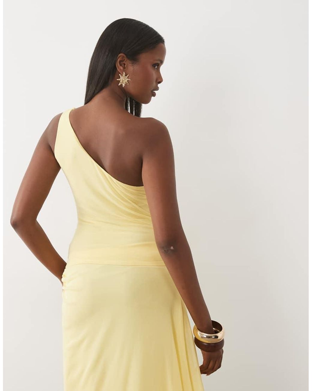 ASOS Yellow Co-ord Mesh Asymmetrical Top With Beads