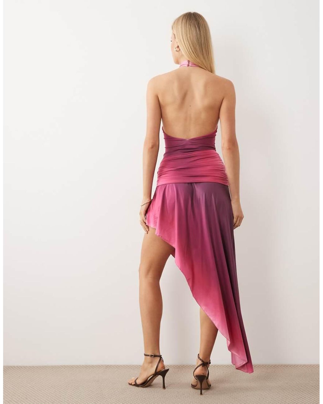 Murci Pink High Neck Gathered Waist Hardware Detail Maxi Dress