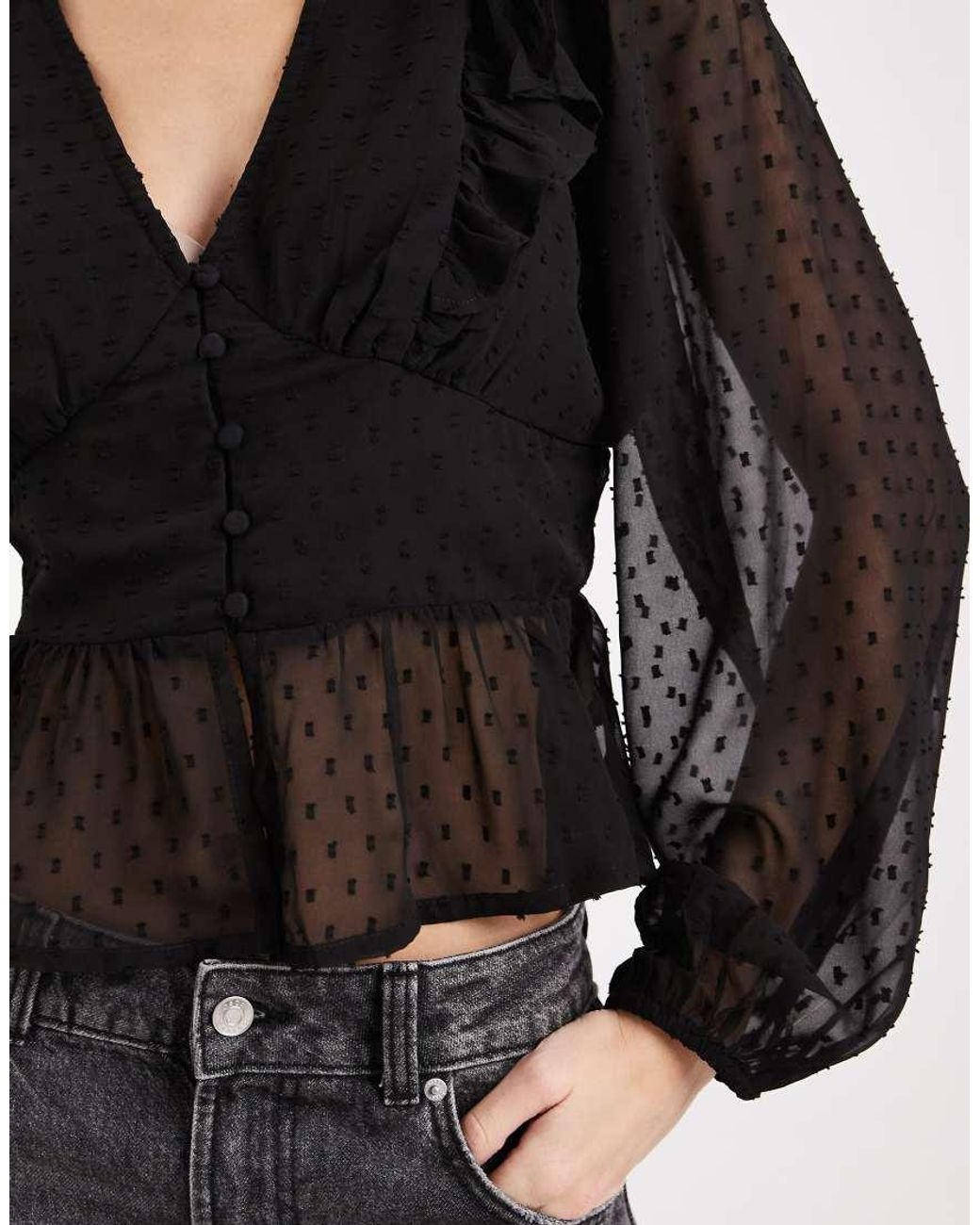 Wednesday's Girl Black Wednesdays Girl Chiffon Dobby Long Sleeve Top