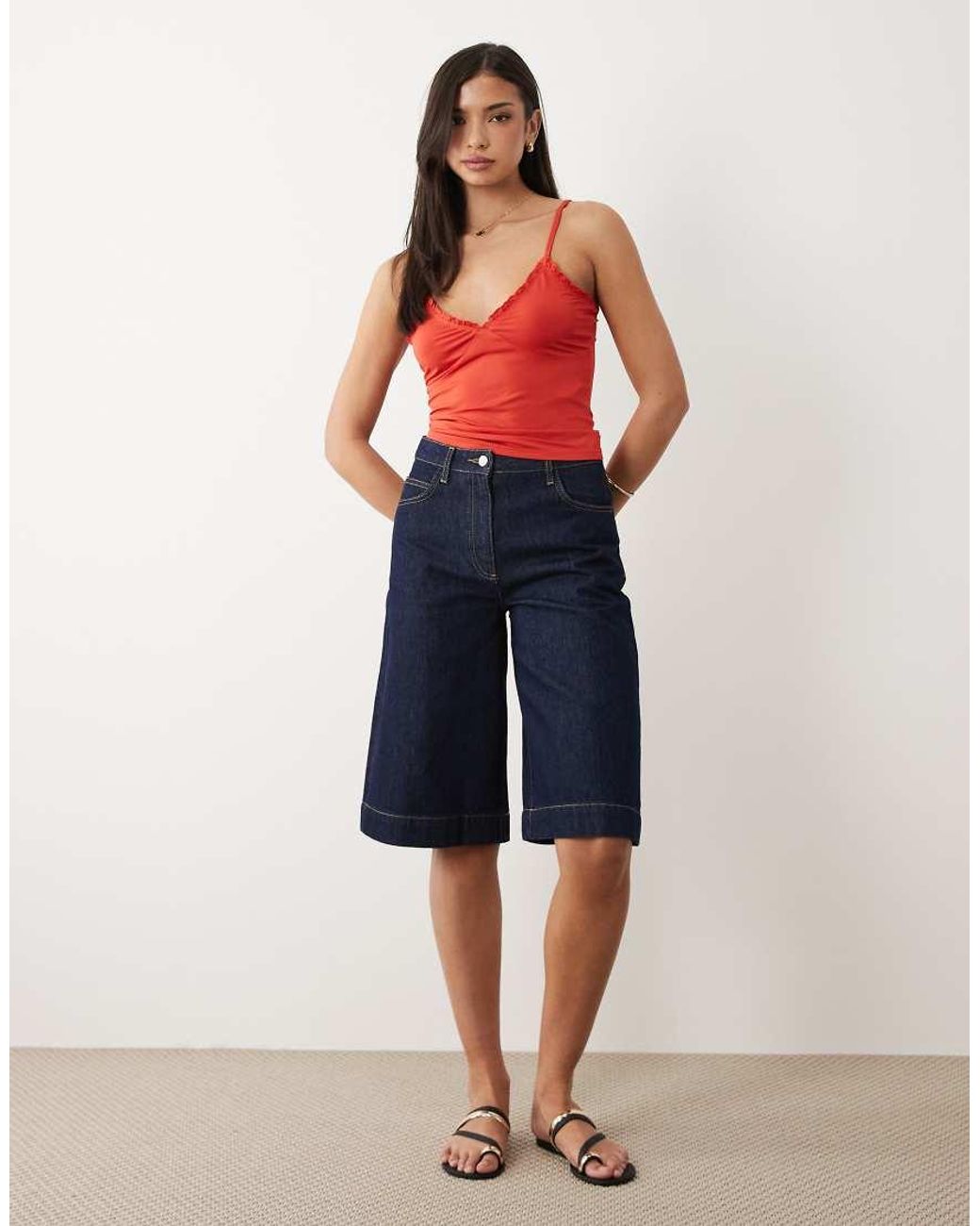 ASOS Red Slinky Ruffle Detail Cami Top