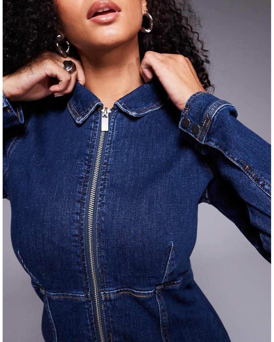 River Island Blue Zip Front Denim Mini Dress