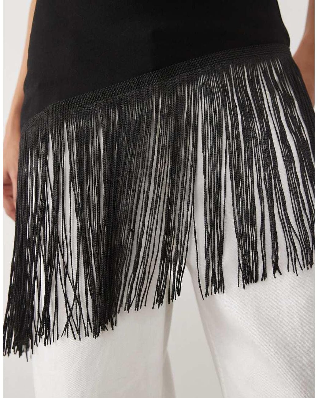 Object White Bandeau Top With Fringe Detail