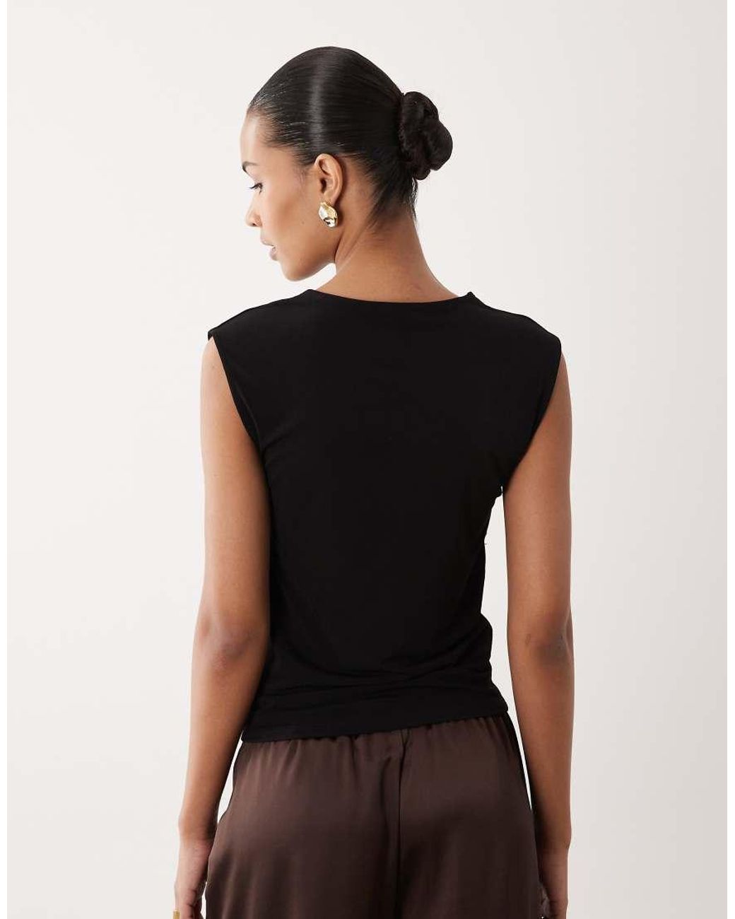 Mango Black Sheer Lace Detail Sleeveless Top