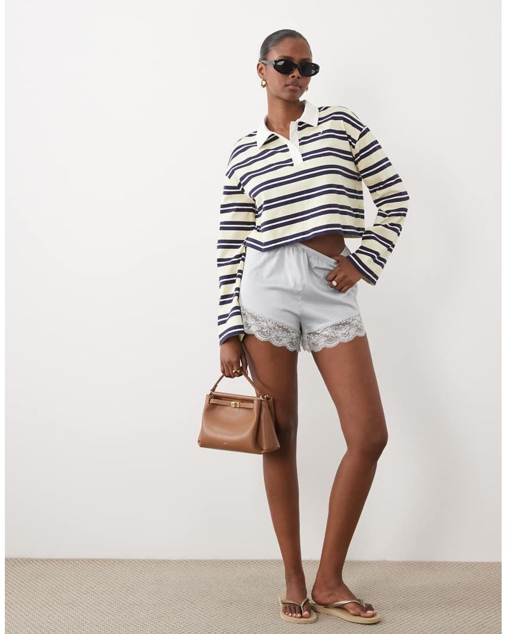 The Frolic Blue Exclusive Collared Stripe Long Sleeve Top