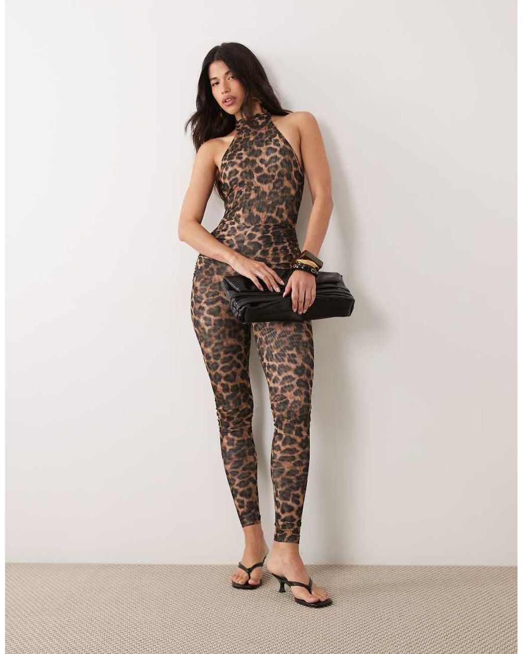Ruched & Ready Multicolor Sculpting Mesh Racer Halterneck Sleeveless Catsuit