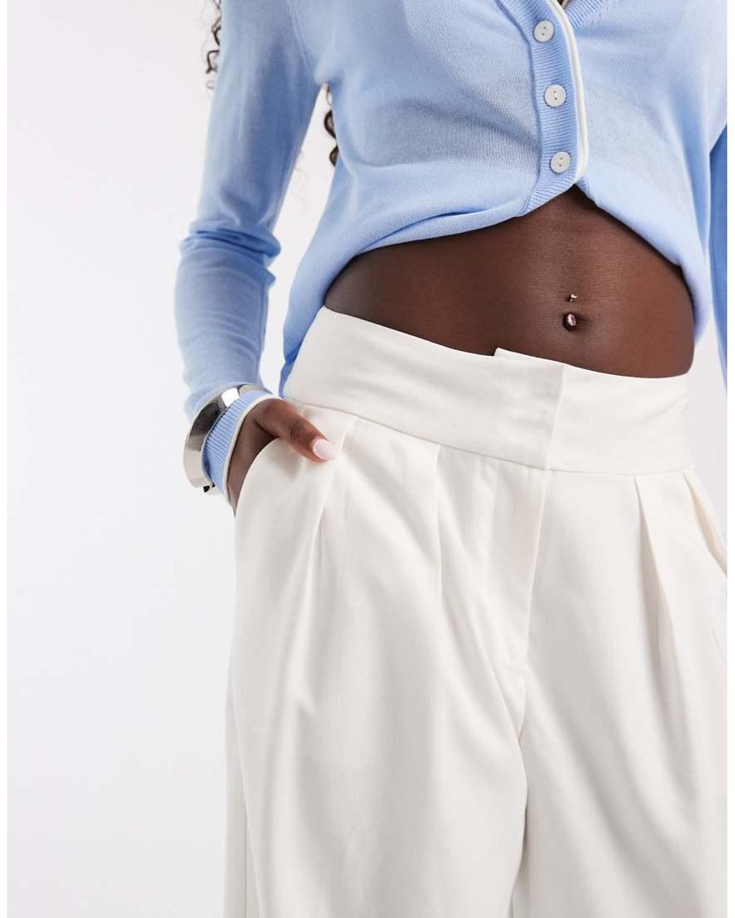 ASOS Blue Tailored Double Pleat Tapered Trousers