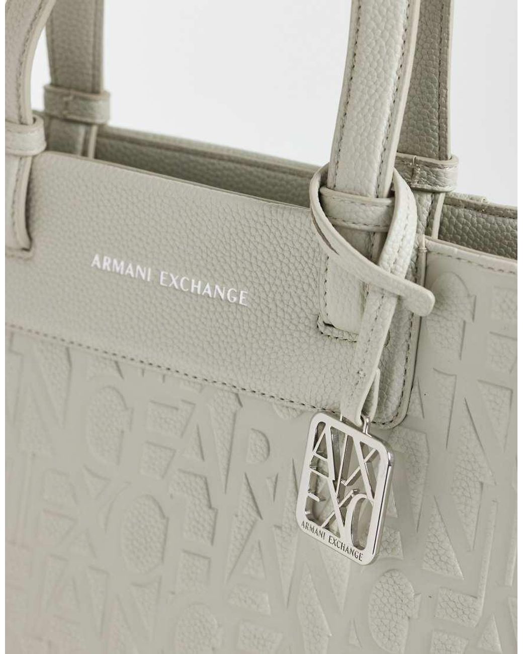 ARMANI EXCHANGE White Liz Pebbled Shopper Bag
