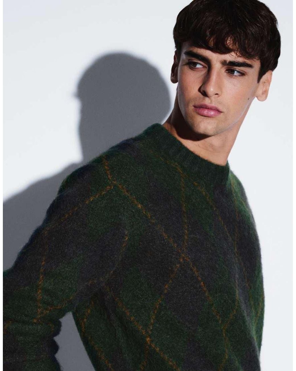 SELECTED Black Wool Blend Argyle Sweater for men