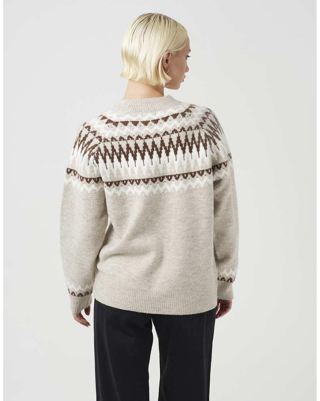 Brave Soul Natural Crew Neck Fairisle Jumper