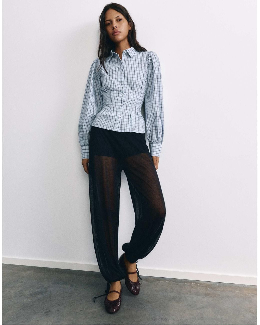 Pull&Bear Blue Kariertes tailliertes hemd
