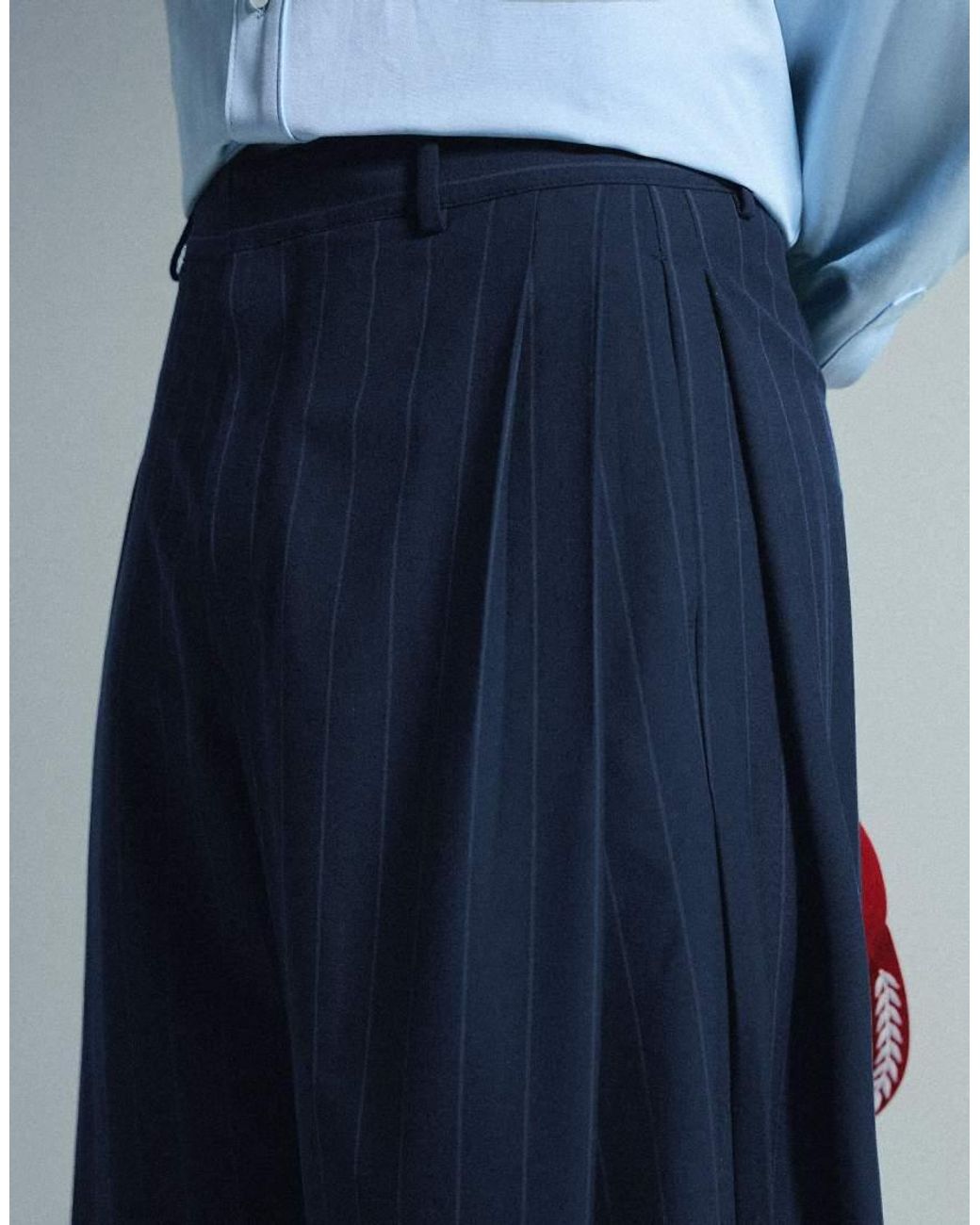 Bershka Blue Super baggy Pinstripe Darted Trousers for men