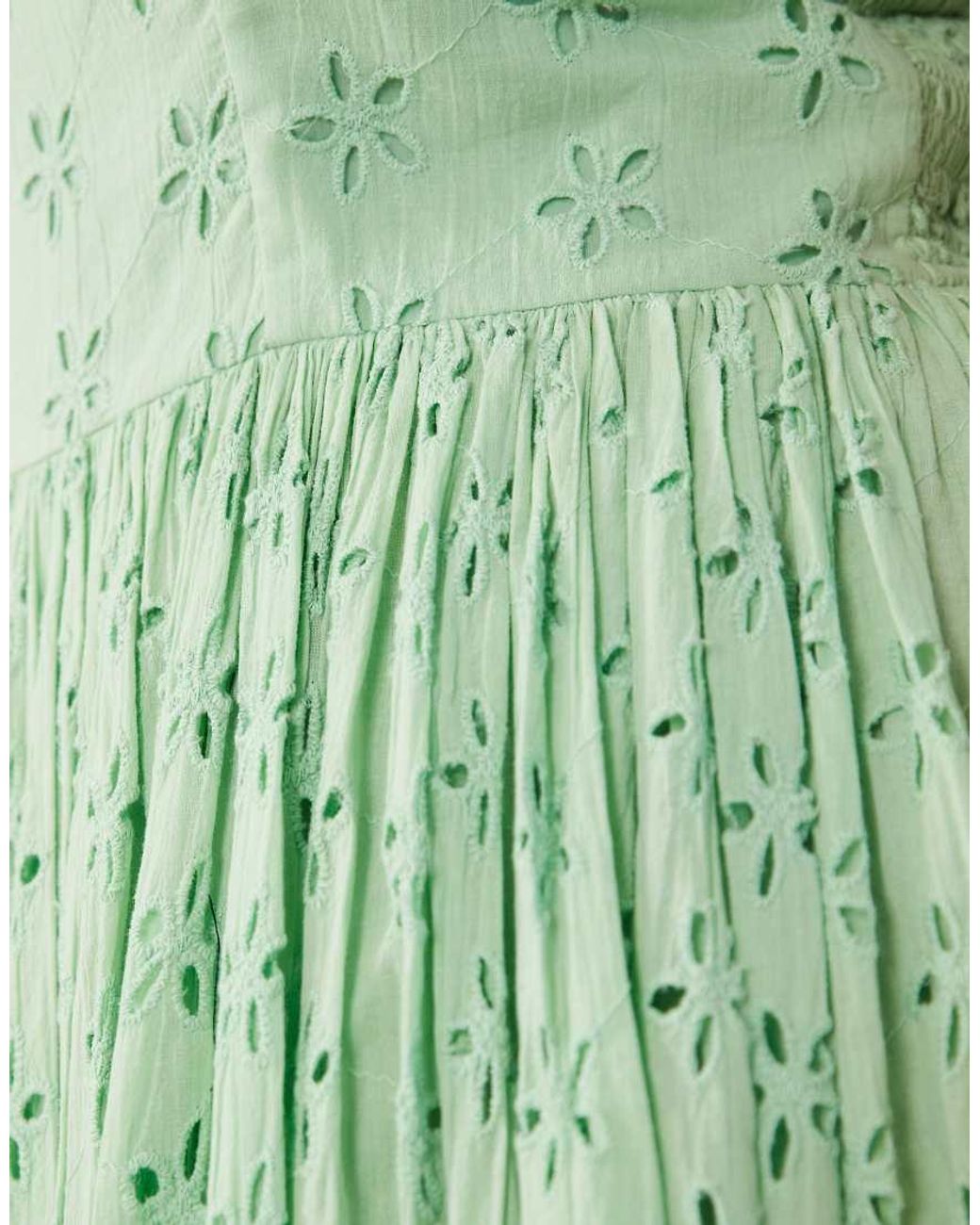 Lace & Beads Plus Green Broderie Cotton Corset Midaxi Dress
