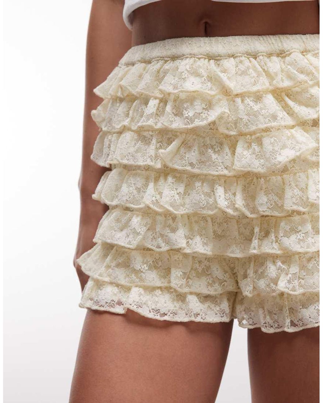 ASOS Brown Layered Lace Ruffles Micro Shorts