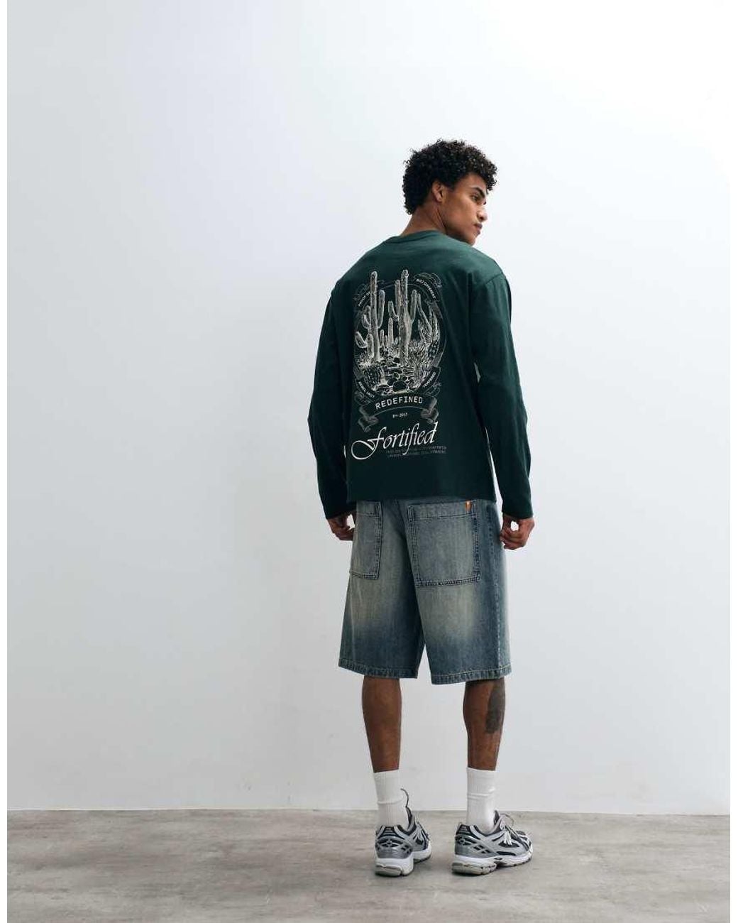 Redefined Rebel Green Oversized Long Sleeve T-Shirt With Botanical Back Print for men
