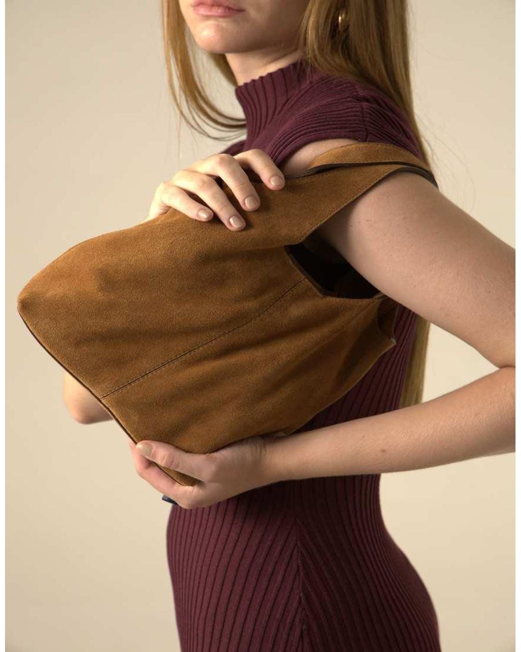 OFF THE HOOK Brown Alanis Suede Tote Bag With Shoulder Strap