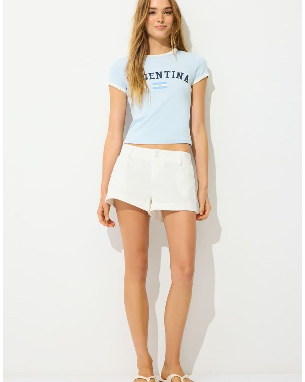 Stradivarius Blue Turn-up Mini Shorts