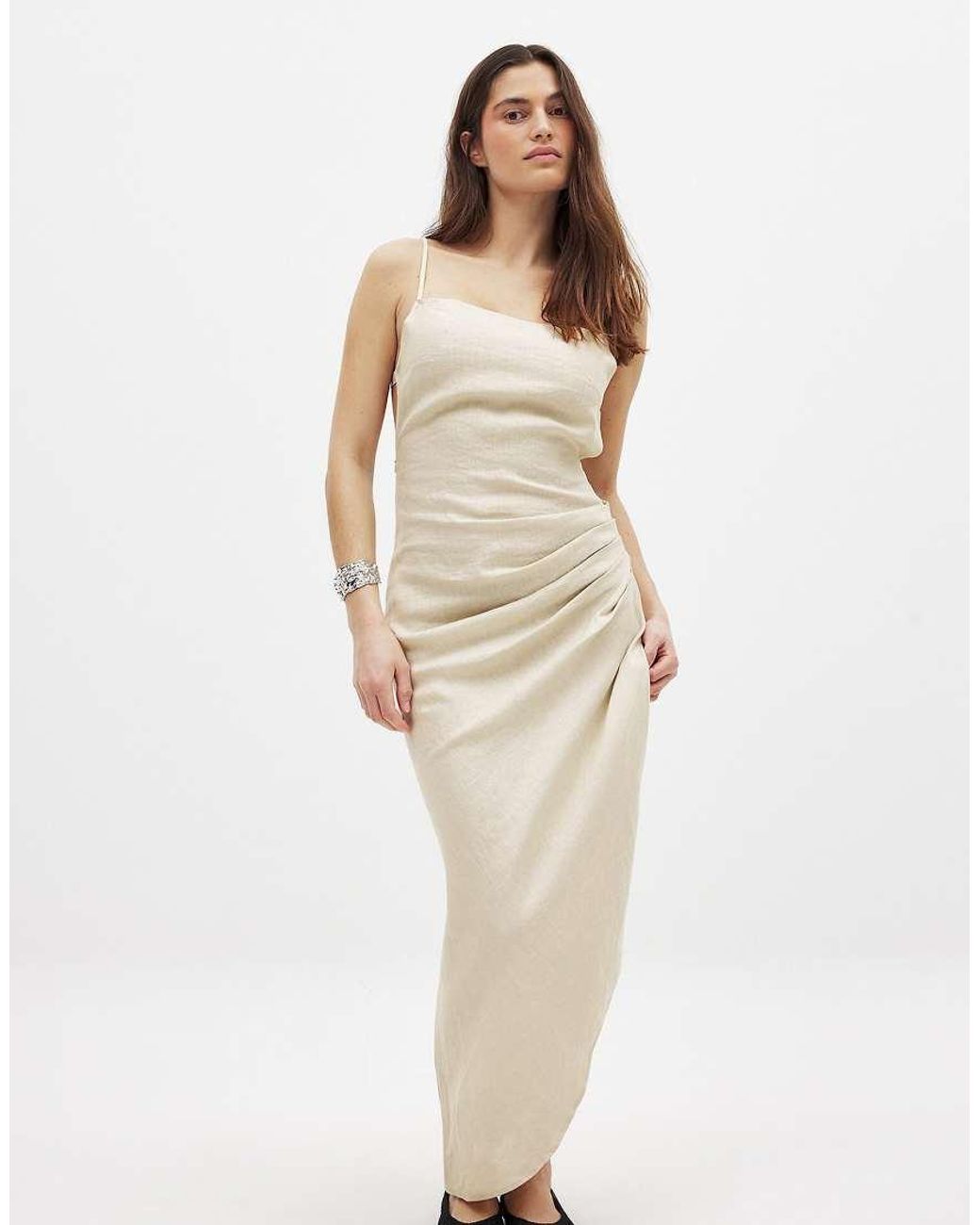 NA-KD Green Draped Linen Dress