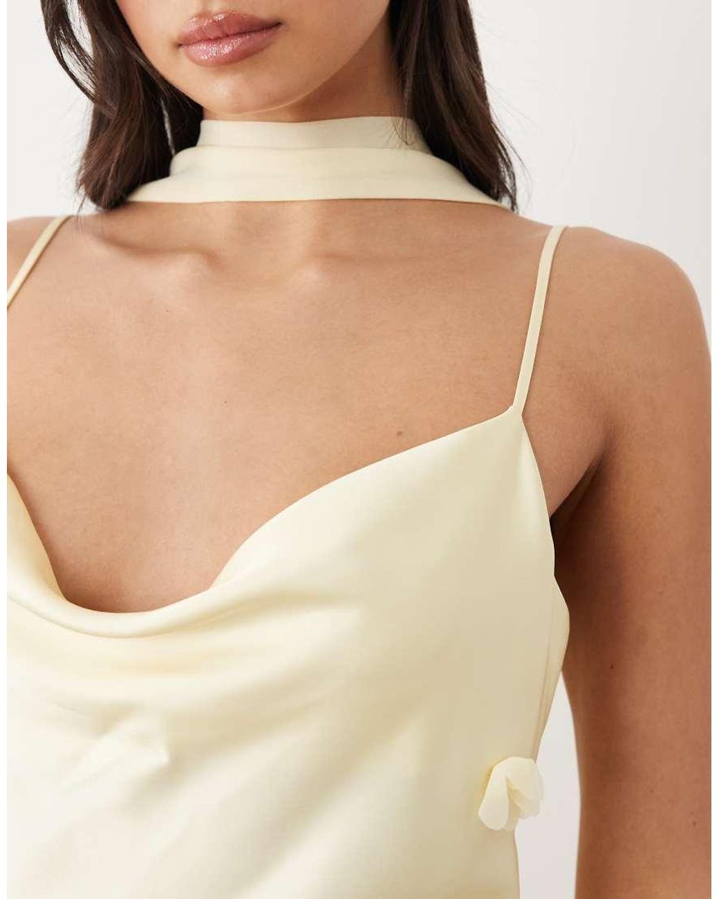 Gina Tricot Natural 3d Floral Cowl Neck Sheer Maxi Dress