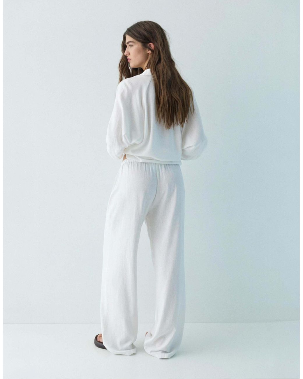 Pantalon en lin mélangé Pull&Bear en coloris White