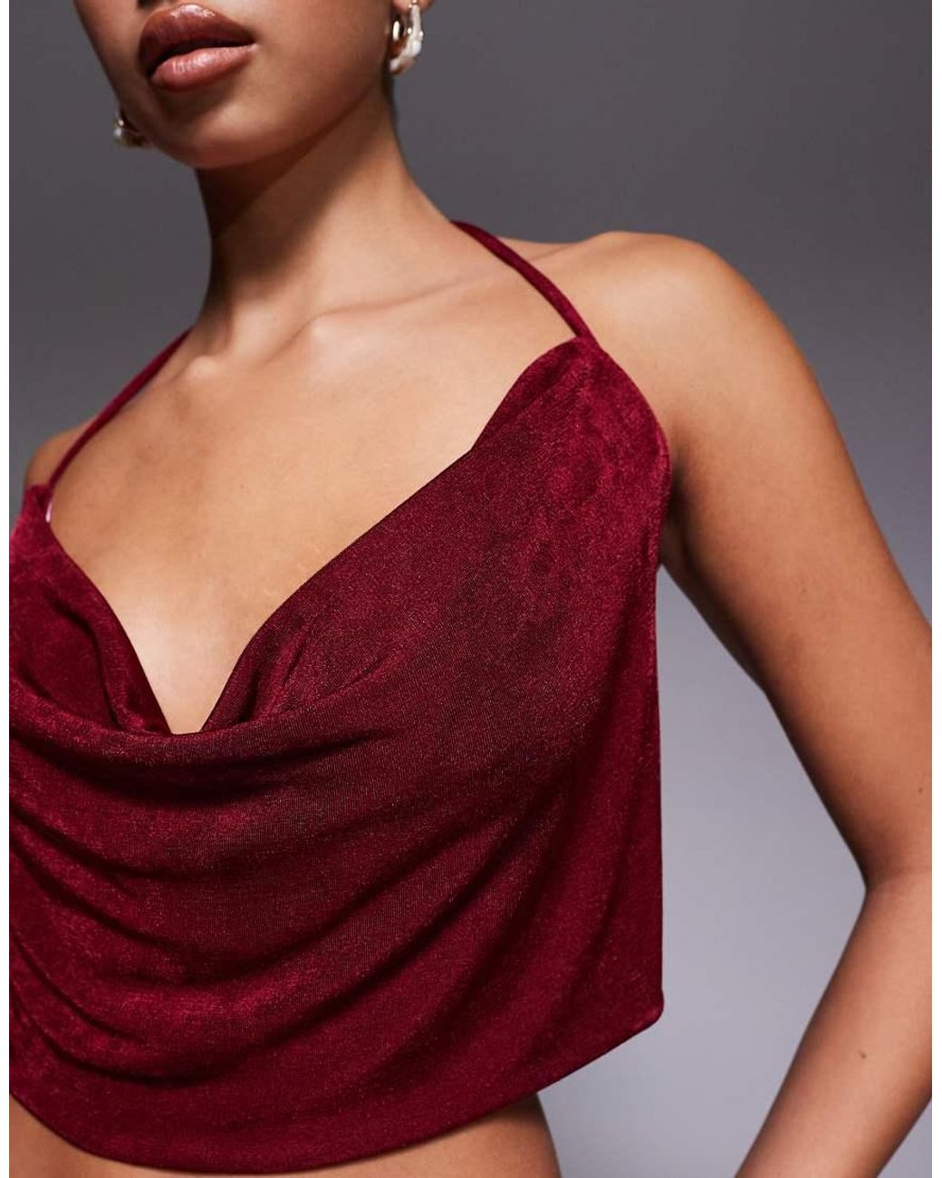 Edikted Red Co-Ord Caspia Cowl Neck Top