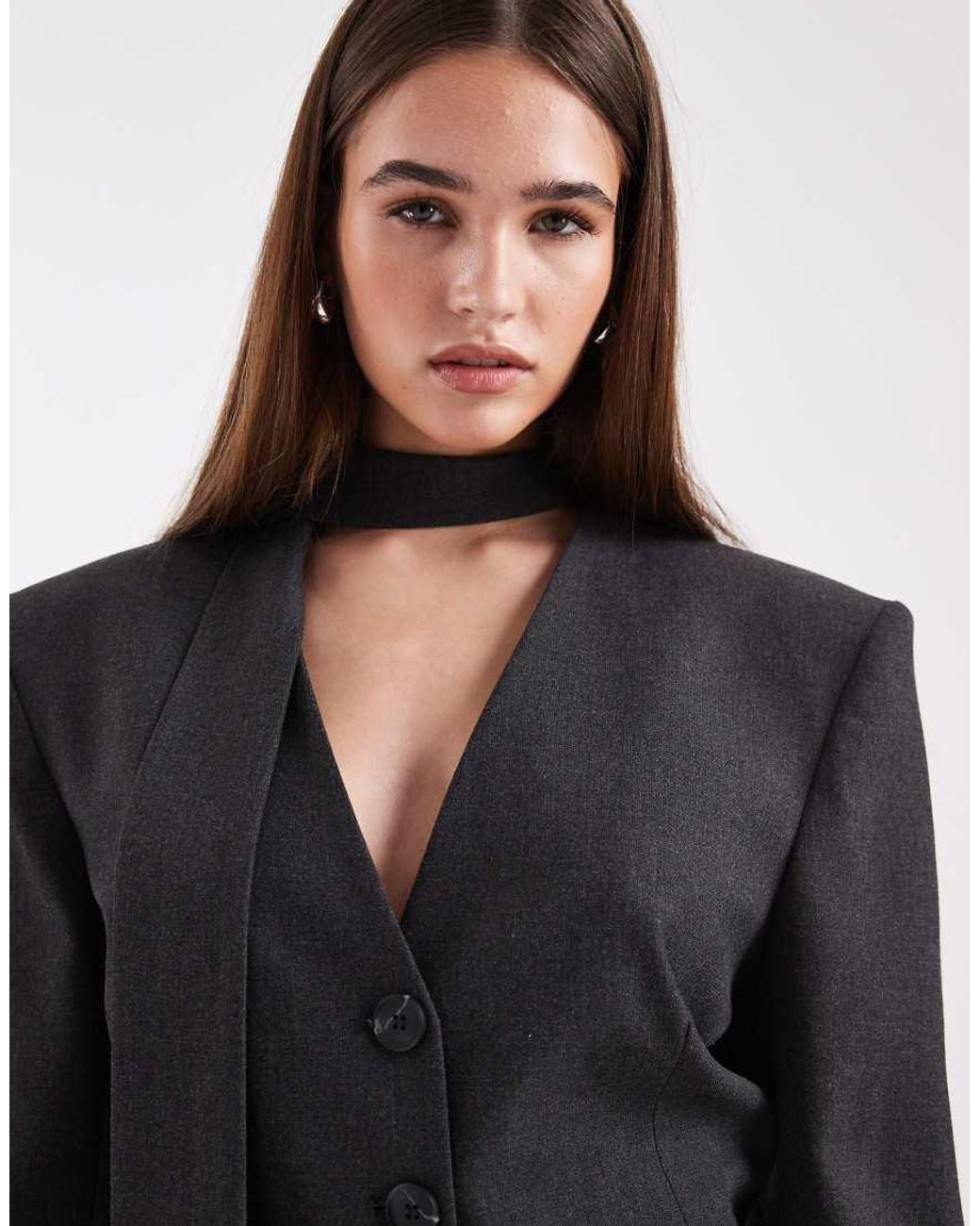 ASOS Black Cinch Shoulder Pad Blazer With Scarf