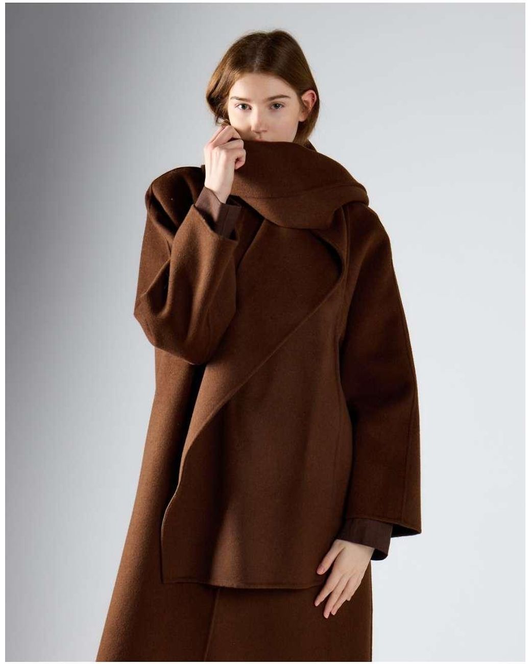 Glamorous Brown Wrap Front Coat With Scarf