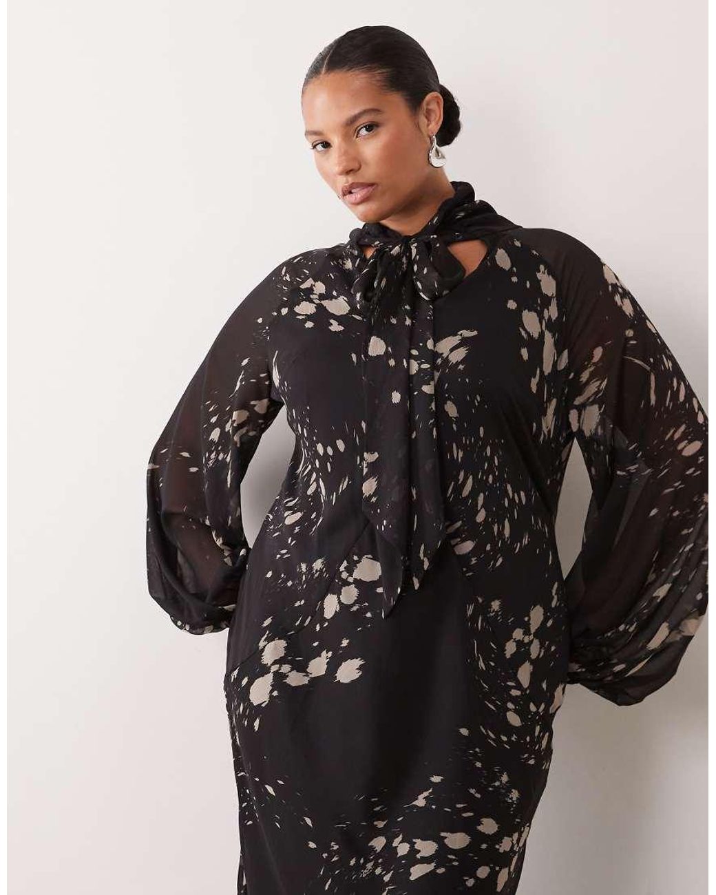 ASOS Brown Asos Design Curve Pussybow Maxi Dress