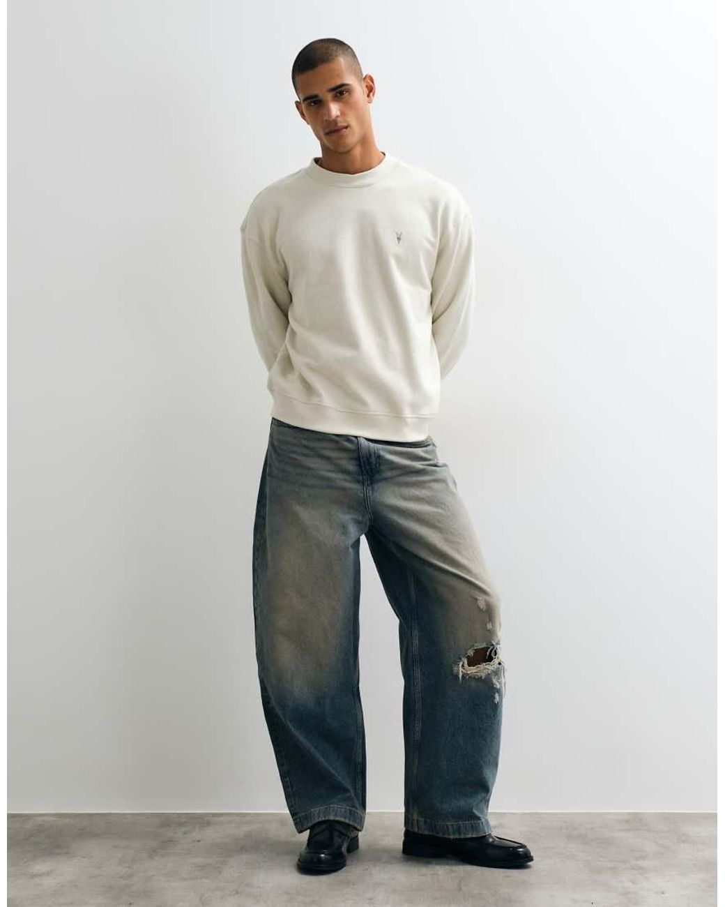 AllSaints Gray Asher Logo Crew Sweatshirt for men