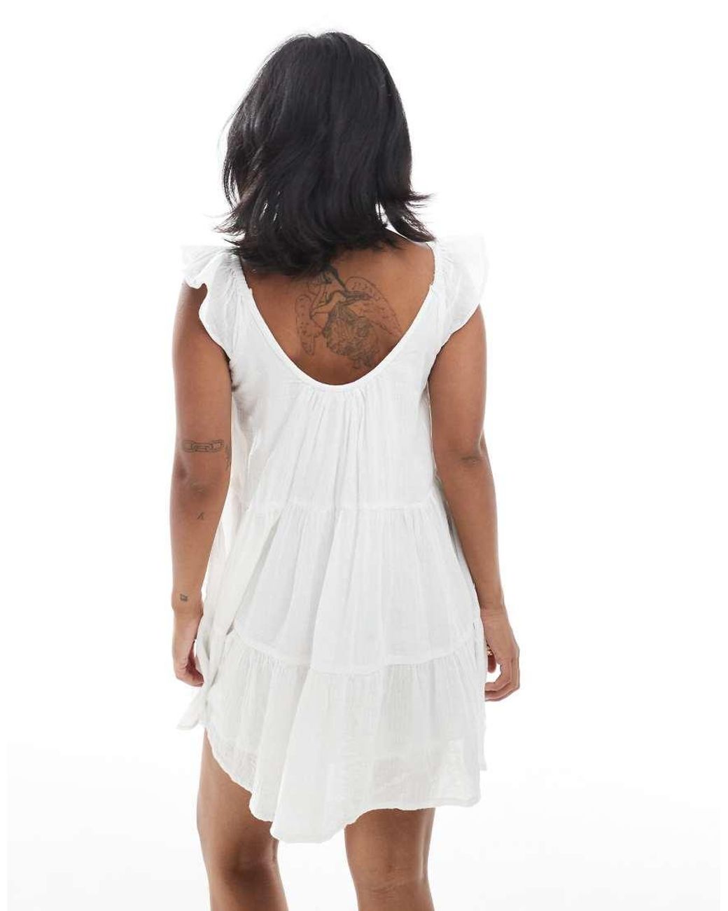 Only Petite White Scoop Neck Cheesecloth Tiered Mini Dress
