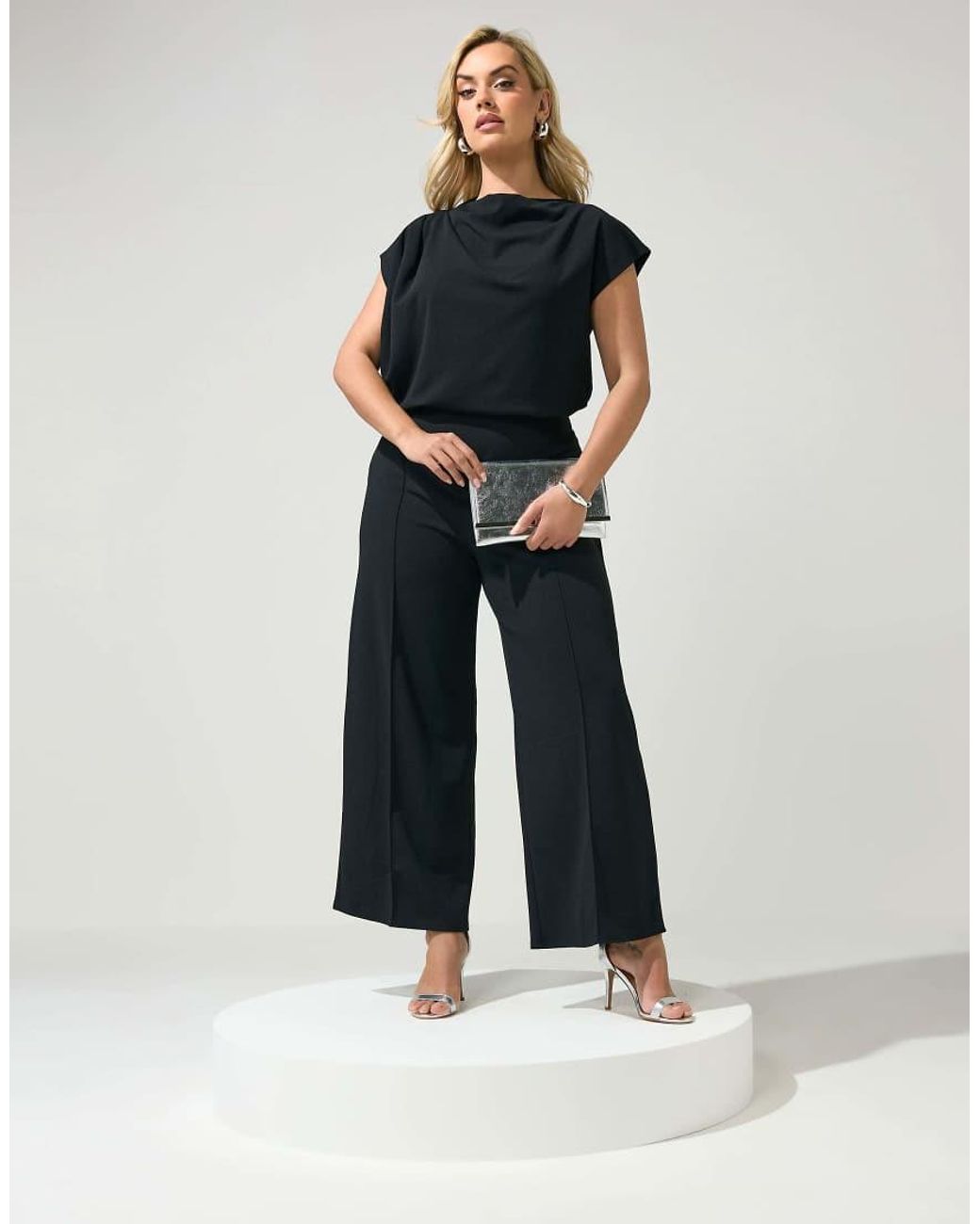 Yours Clothing Black Drape Shoulder Top