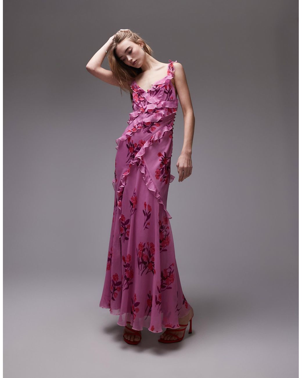 Ruffle Midi Slip Dress Topshop Ruffle Dress Mango Maxi Dress Pink Dress  With Ruffle Sleeves Grown