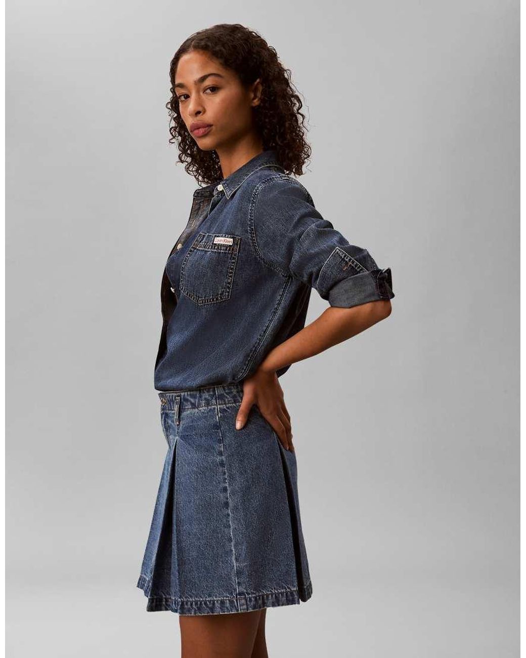 Calvin Klein Blue Pleated Denim Mini Skirt