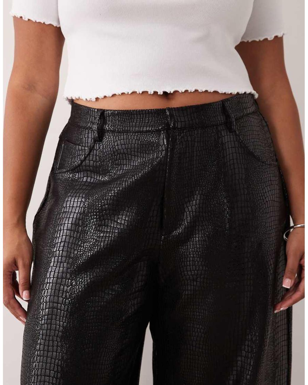 ASOS Black Asos Design Curve Croc Effect Barrel Trousers