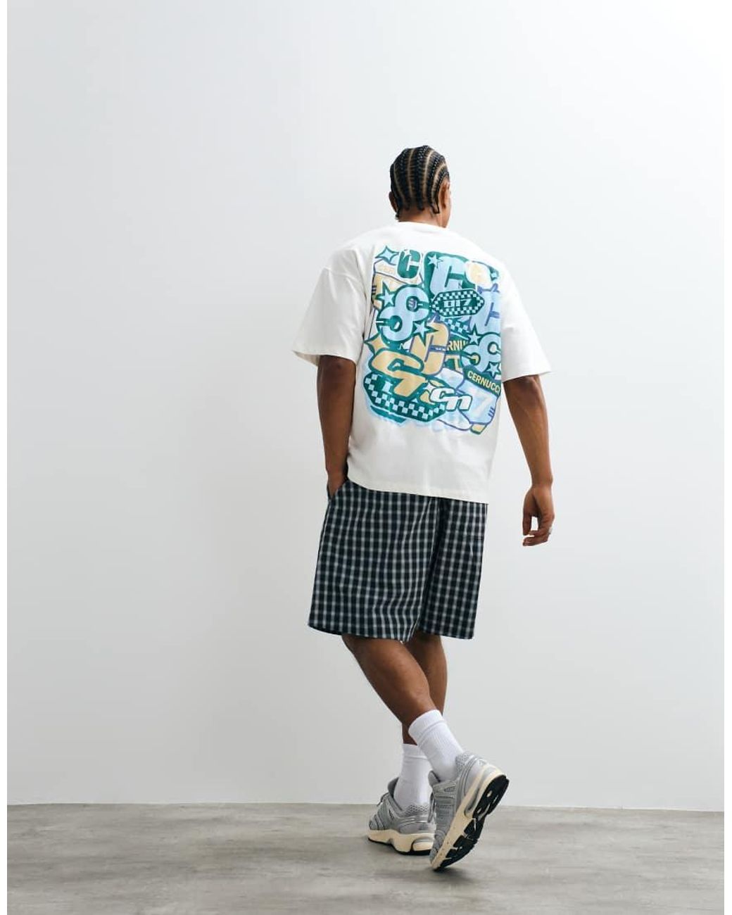 CERNUCCI White Layered Logo Sticker Back Print Oversized T-shirt for men