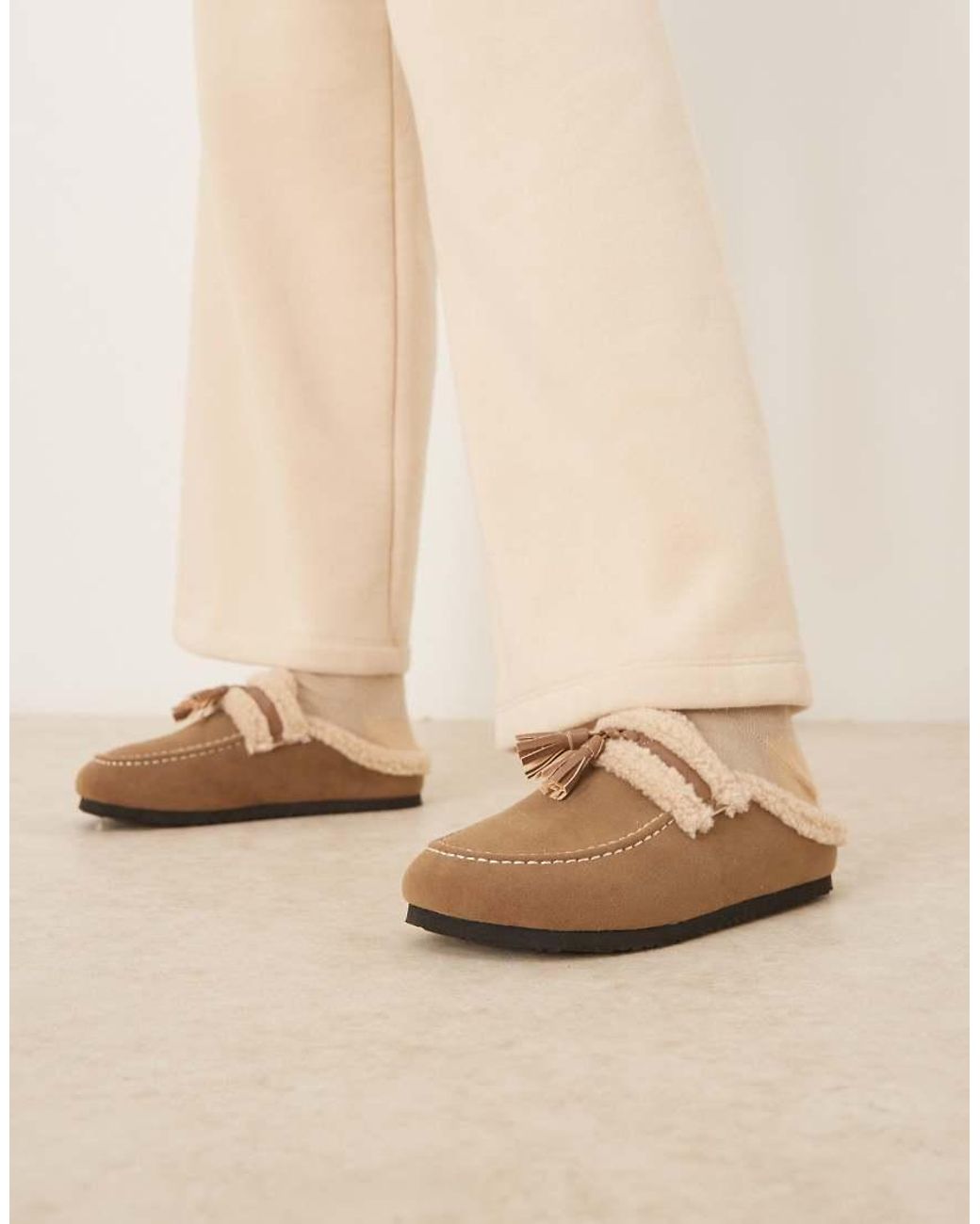 Glamorous Natural Fluffy Slip On Mules