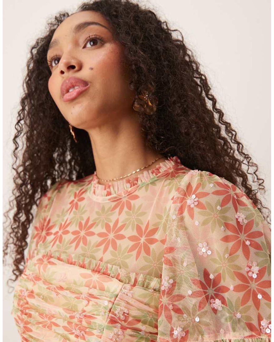 ANAYA Natural Floral Print Gathered Midaxi Dress