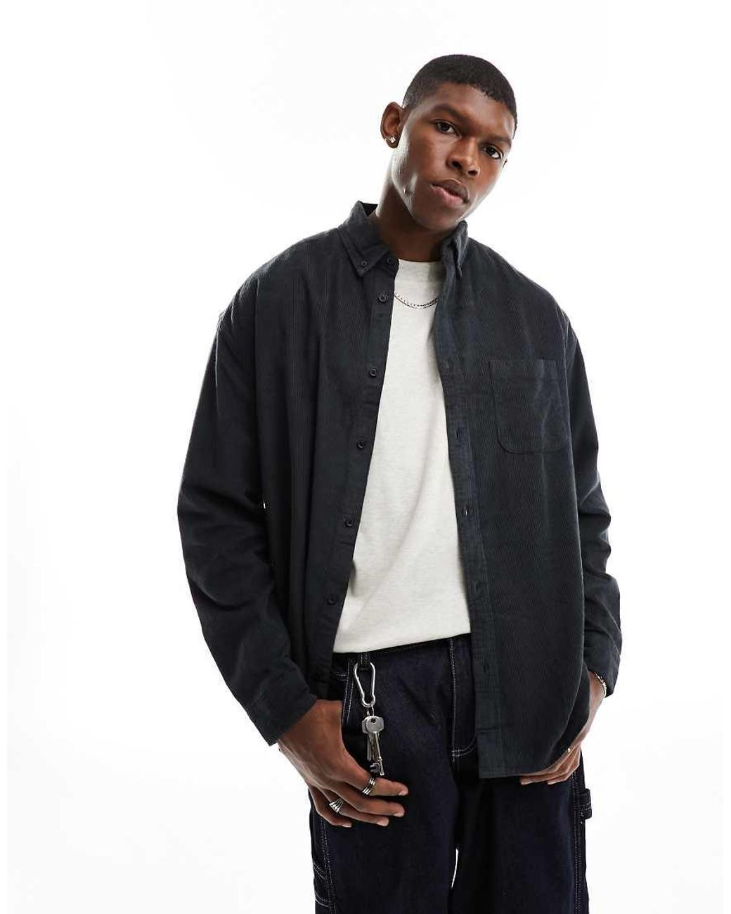 ASOS Blue 90s Oversized Cord Shirt for men
