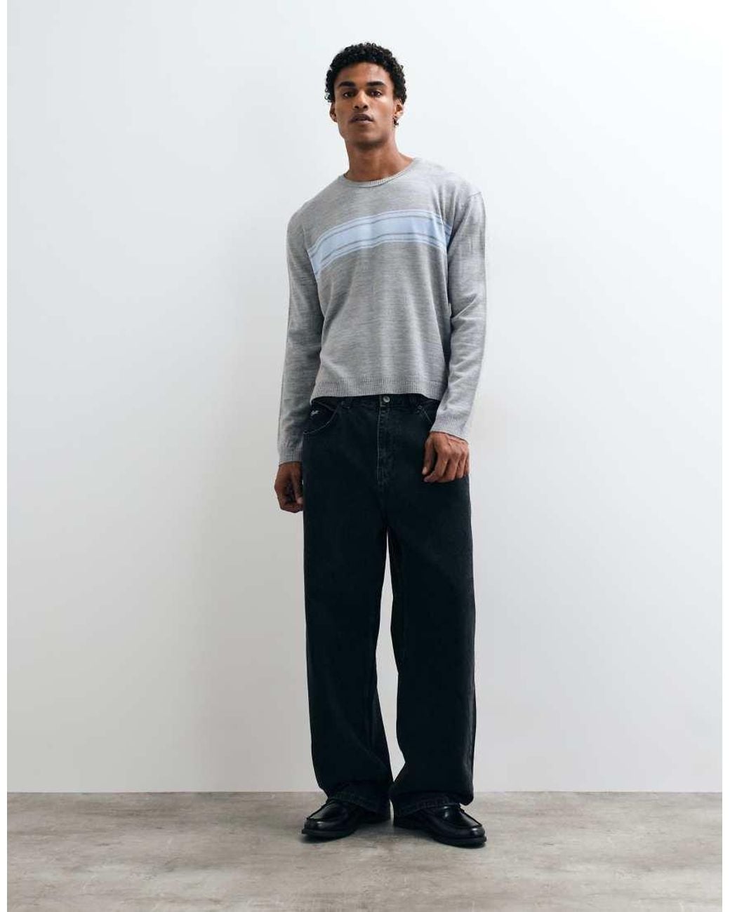 Collusion Gray Oversized Stripe Long Sleeve Crew Neck Jumper for men