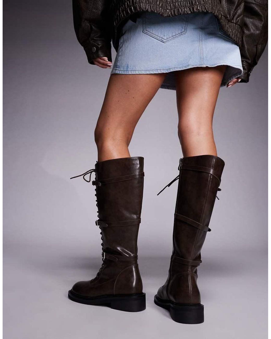 Public Desire Black Arun Lace Up Knee Boots