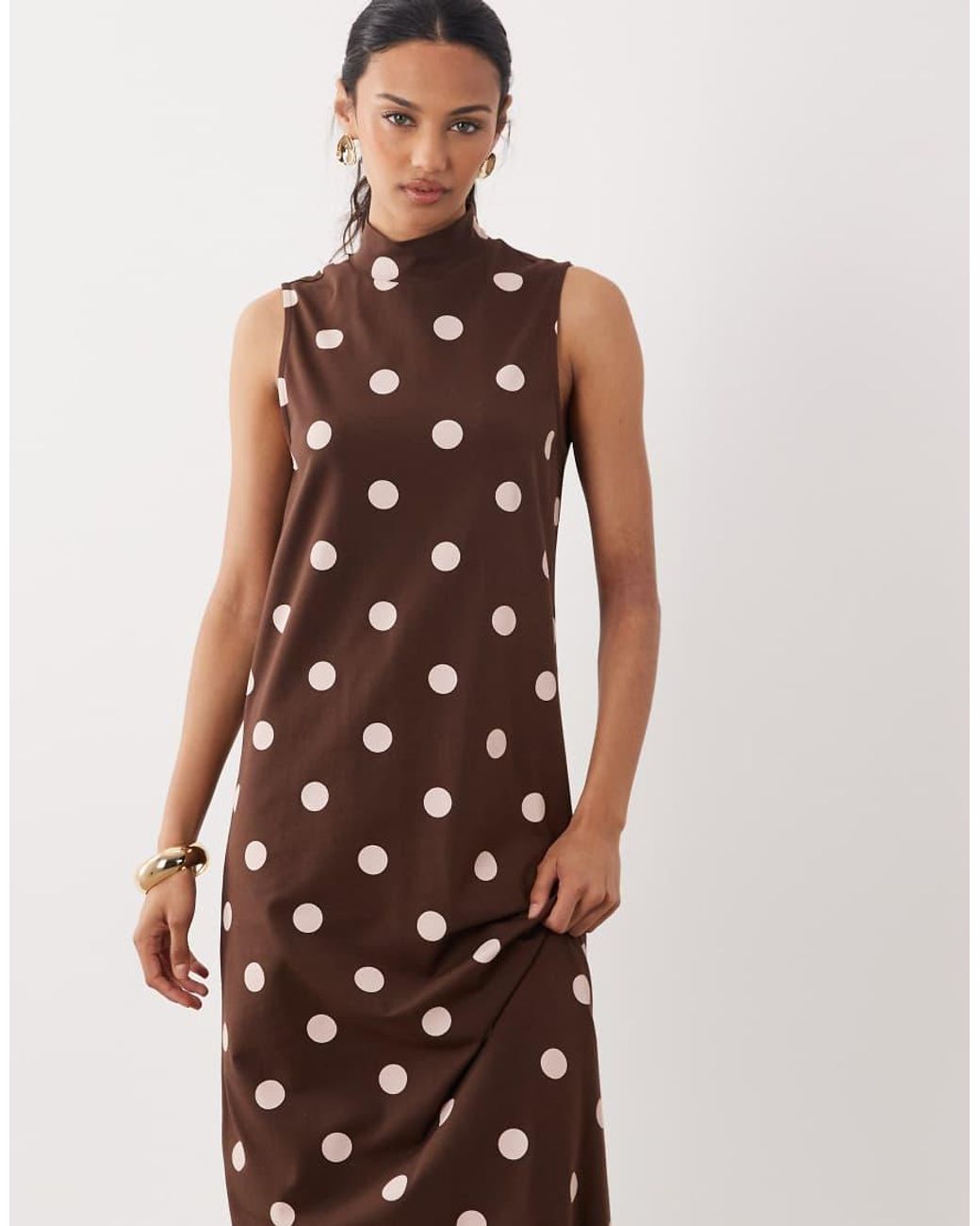 ASOS Brown Sleeveless Funnel Neck Maxi Dress