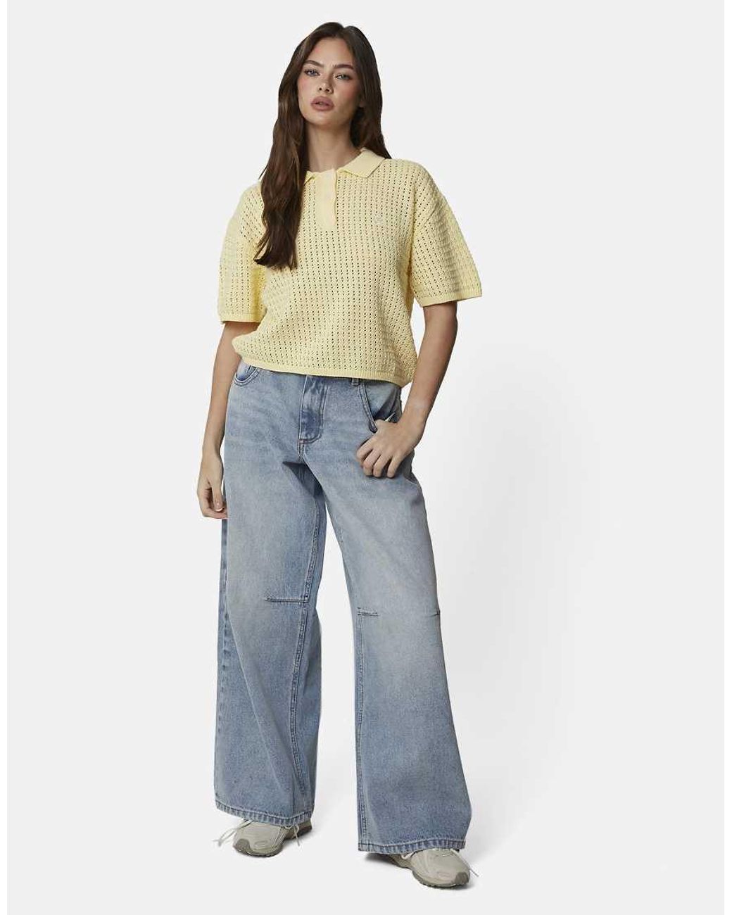 Good For Nothing Natural Cropped Pointelle Knit Polo Shirt
