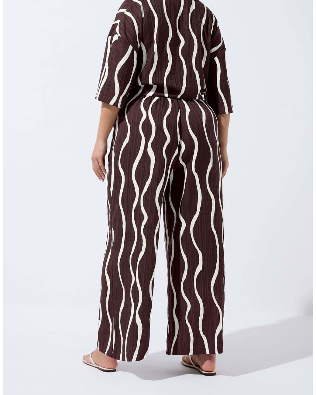 Yours Clothing White Printed Wide Leg Trousers