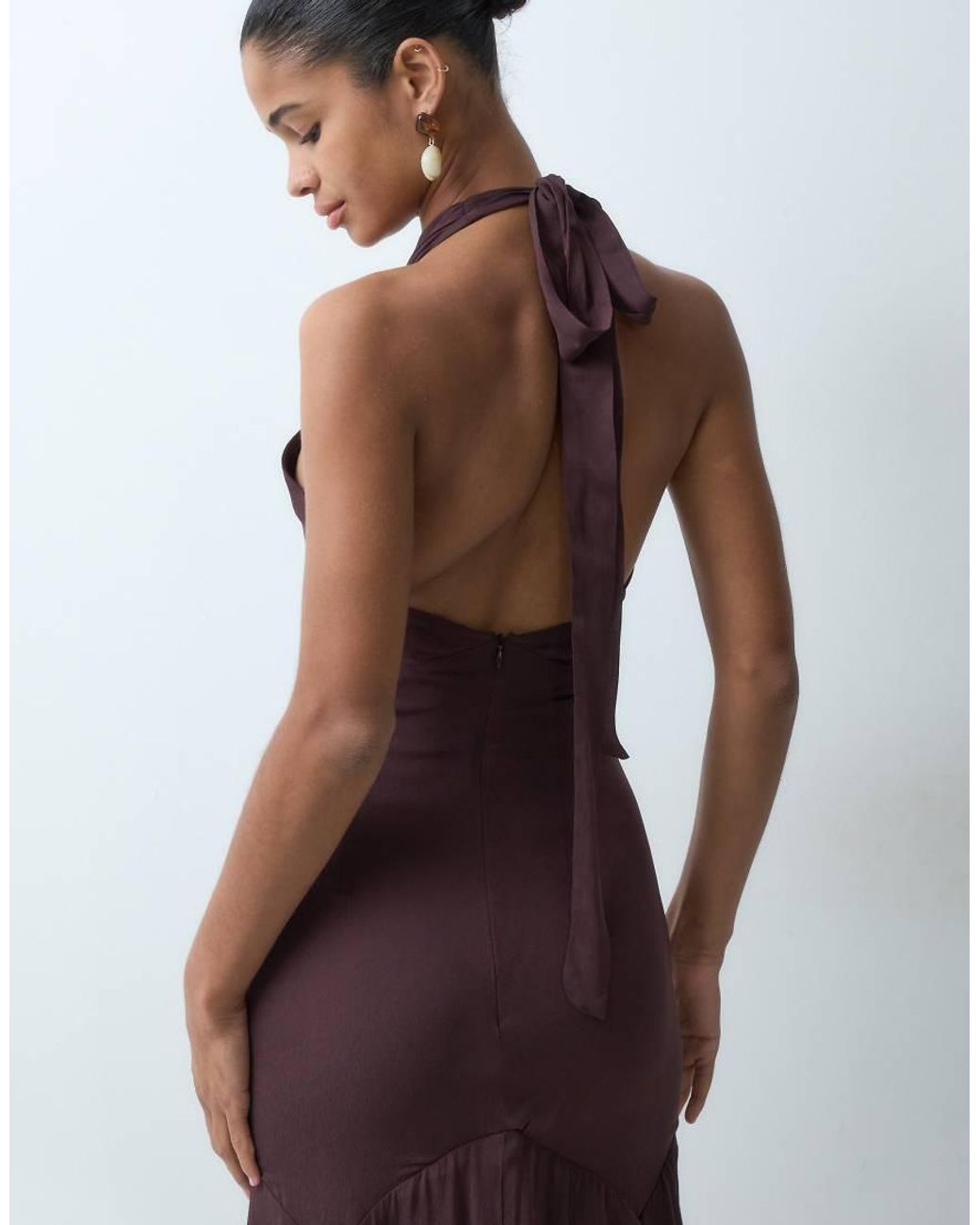 True Decadence Brown Halter Neck Backless Maxi Dress