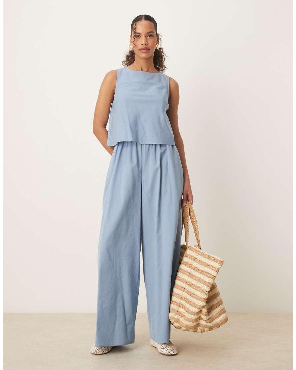 ASOS Blue Double Layer Jumpsuit With Open Back