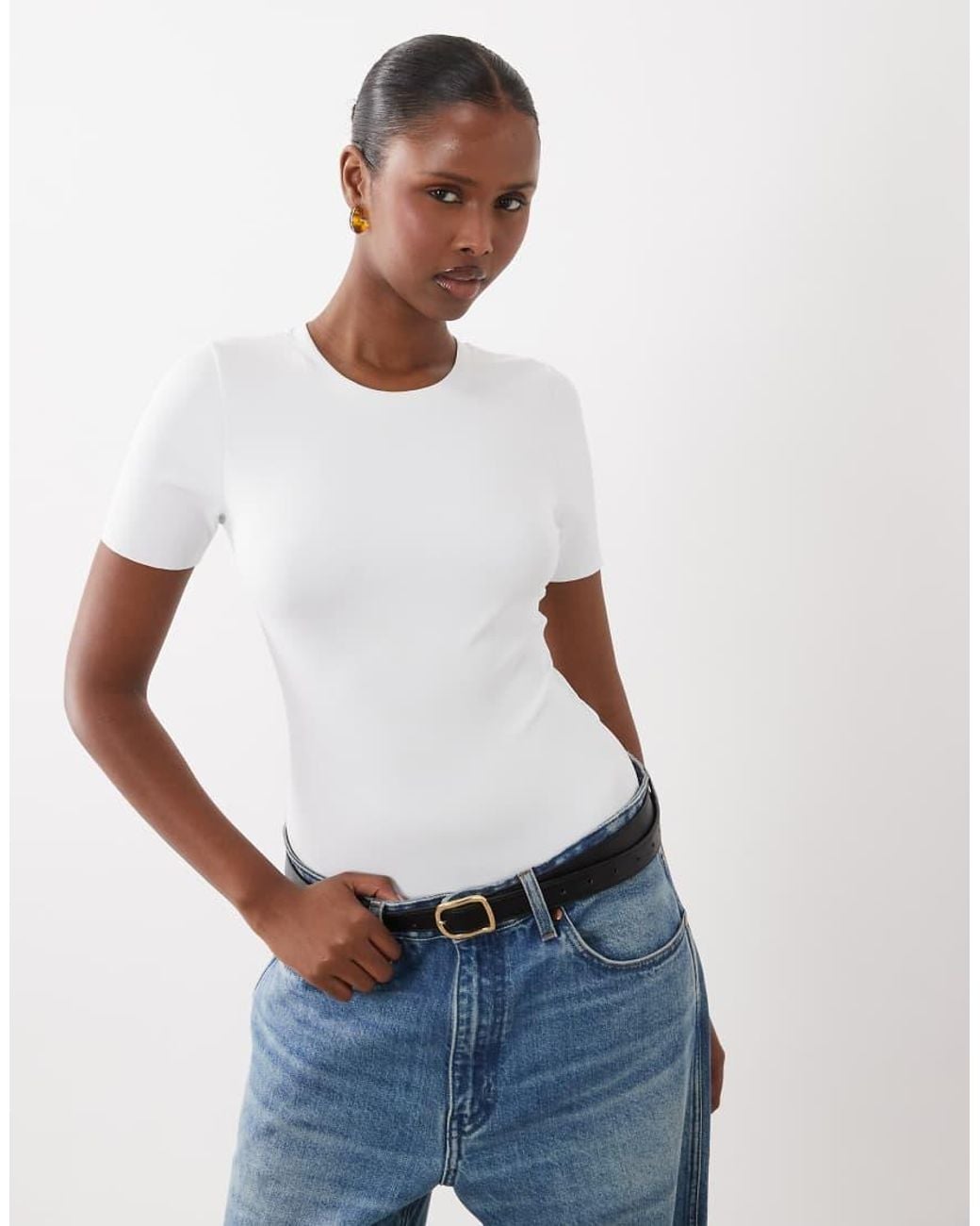 GOOD AMERICAN White Sculpting Tee Bodysuit